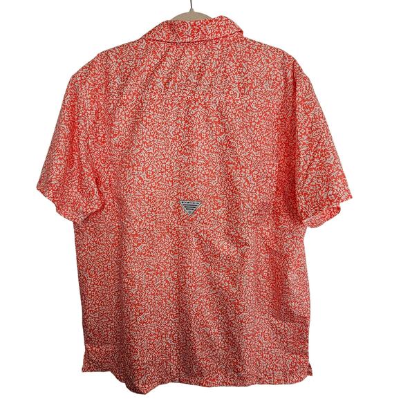 Columbia PFG Short Sleeve Vented Fishing Shirt Orange White Men L Button Front - Picture 9 of 10